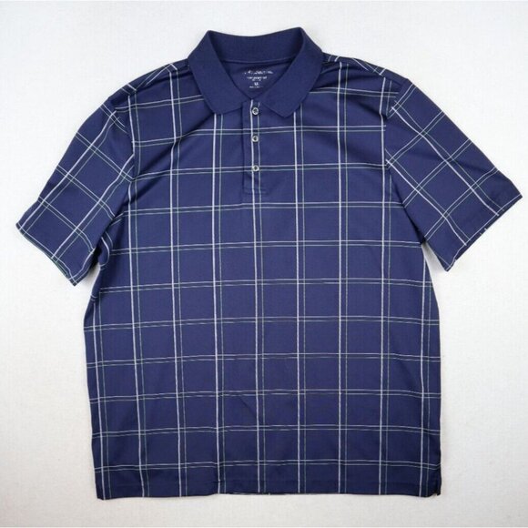 CROFT & BARROW - PERFORMANCE MEN'S BLUE PLAID SHORT SLEEVE POLO SHIRT - SIZE XL - Picture 2 of 7